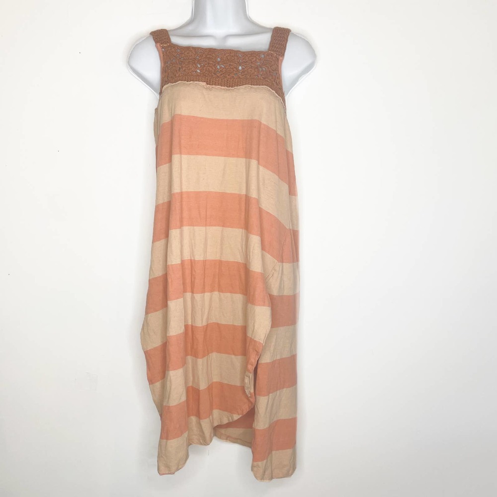 We The Free Orange Striped Sayulita Crochet Mini Dress Tunic M